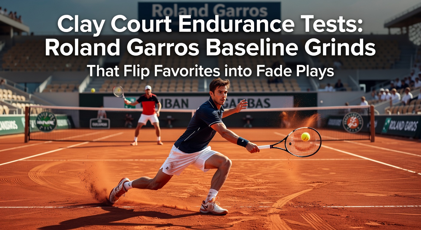 Intense baseline rally unfolding on the red clay courts of Roland Garros, with players locked in a grueling exchange under the Paris sun