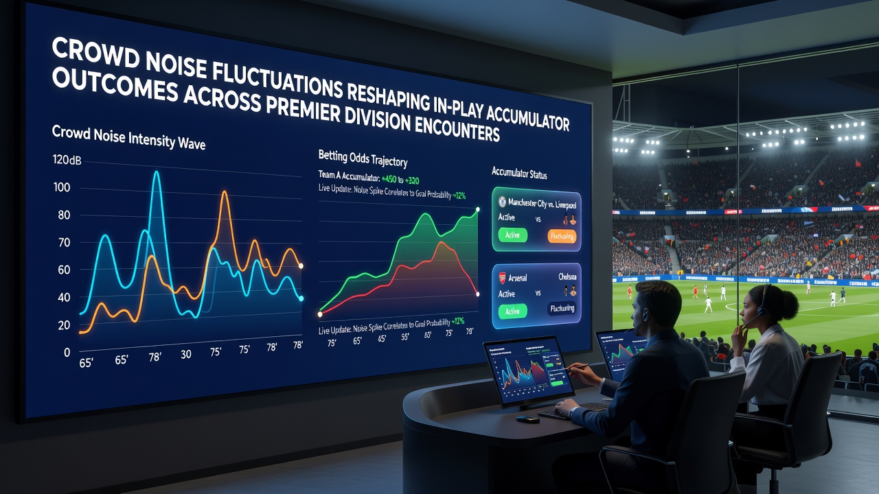 Live betting interface displaying accumulator adjustments alongside stadium noise monitoring during premier division action
