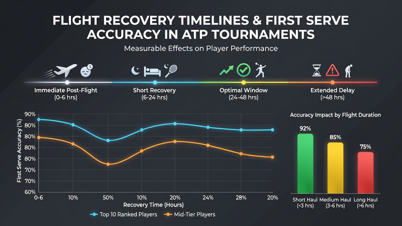 Detailed graphs showing first serve accuracy percentages plotted against flight recovery days for ATP competitors